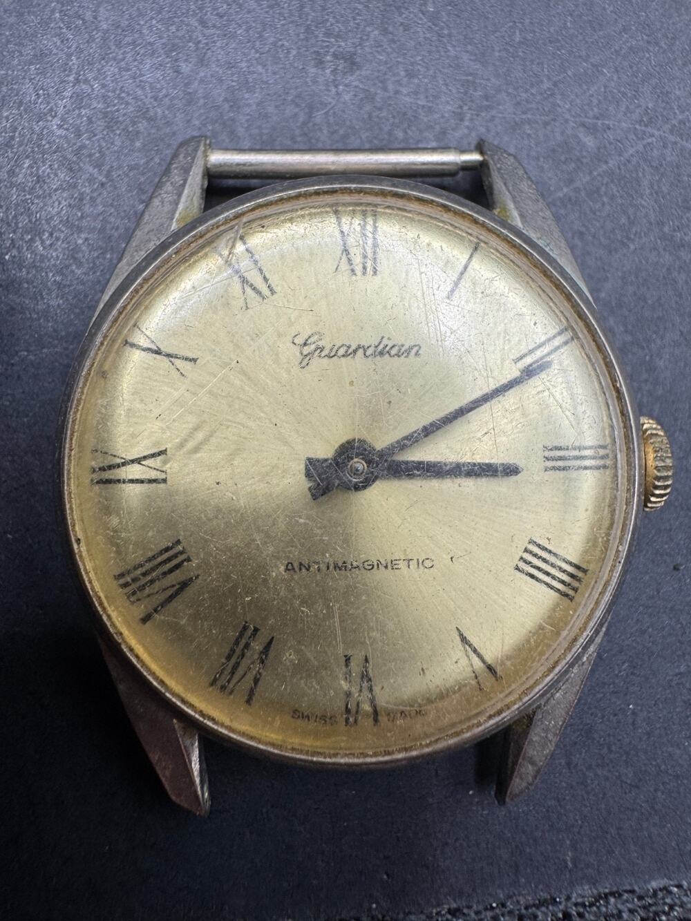 Guardian Antimagnetic Watch Swiss Made Silver Tone 33.5mm No Band For Parts